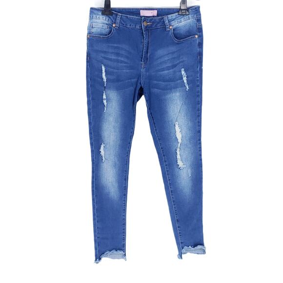 K's More Destressed Raw Hem Skinny Medium Wash Denim Jeans Women's Size 13 - Picture 2 of 9